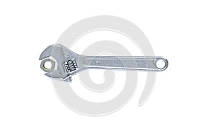 Spanner with nut on white background