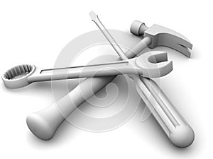 Spanner, screwdriver, hammer