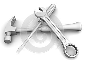 Spanner, screwdriver, hammer