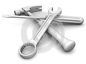 Spanner, screwdriver, hammer. Tools