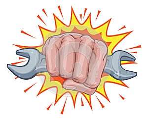 Spanner Wrench Fist Hand Explosion Pop Art Cartoon