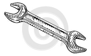 Spanner Wrench Vintage Woodcut Illustration