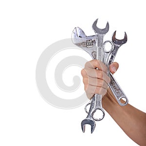 Spanners in a man hand