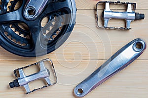 Spare parts for bicycles: connecting rods, pedals.