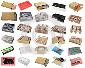 Spare parts and electronic components  packs  and  box  isolated set