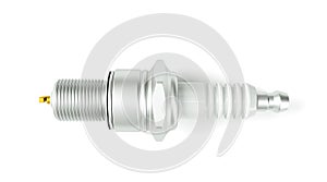 Spare parts spark plugs on white background for car and motorcycle. New auto parts spark plug. 3D render