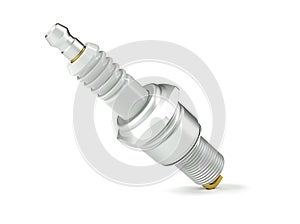 Spare parts spark plugs on white background for car and motorcycle. New auto parts spark plug. 3D render