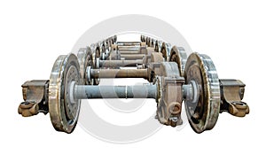 Spare railway wheels on the axle in a repair works