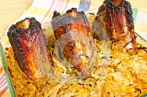 Spare ribs baked in sauerkraut