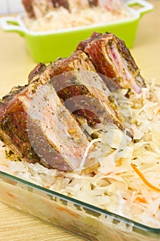 Spare ribs baked in sauerkraut