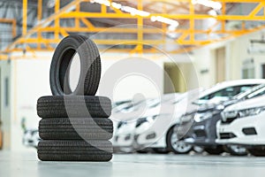 Spare tire car, Seasonal tire change, Car maintenance and service center. Vehicle tire repair and replacement equipment