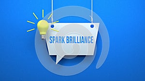 Spark Brilliance text message.3D render of a hanging speech bubble. photo