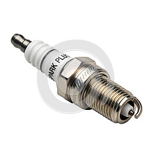 Close-up of a new spark plug on white background