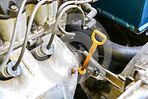Spark plug in the car engine. Inner details of machine. Repairing of auto