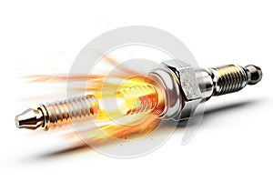 A spark plug igniting on a white background. Generative AI.