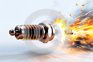 A spark plug igniting on a white background. Generative AI.