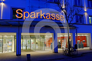 Sparkasse at night
