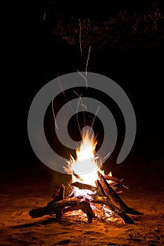 Sparking Camp Fire in the Night
