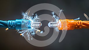 The sparking electric cables. AI generated