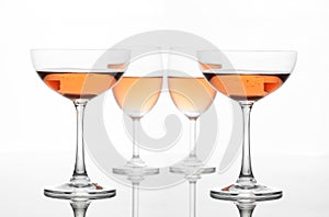 The sparking rose wine in the wine glass group set