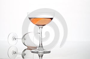 The sparking rose wine in the wine glass group set