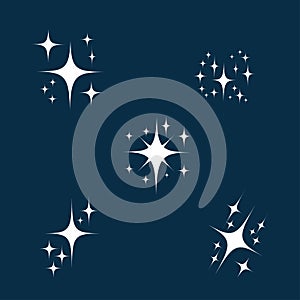 Sparkle icon set. glowing or brilliant particle of fire, star, shimmer and twinkle in air. Vector flat style cartoon