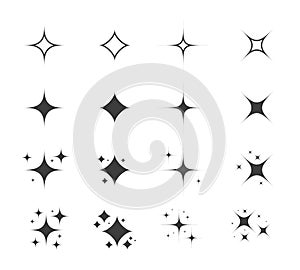 Sparkle icon set. Shiny cartoon stars. Glowing light effect stars and bursts collection