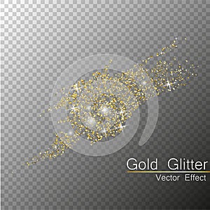 Sparkle stardust. Golden glittering magic vector isolated on black transparent background. Glitter bright trail, glowing