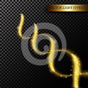 Sparkle stardust. Golden glittering magic vector isolated on black transparent background. Glitter bright trail, glowing shimmer