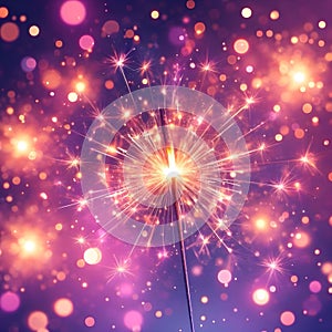 Sparkler with  blurred background of sparks, holiday celebration concept