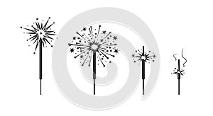 Sparkler. flat black and white illustration. new year holiday, christmas firework, sparkler candle