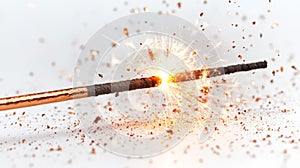 Sparkler igniting with bright sparks on white background, festive celebration concept