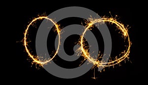 Sparkler oval and circle isolated on black background