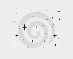 Sparkles star line icons. Sparkle black pictogram set, falling shooting stars. Vector sratdust pattern, starry sky