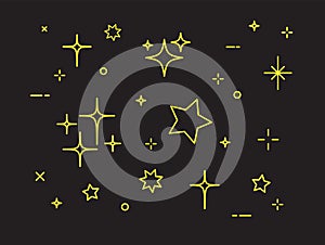 Sparkles Stars icon isolated on black background. Twinkling stars. Stars light effect. Vector illustration