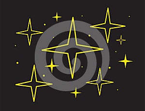 Sparkles Stars icon isolated on black background. Twinkling stars. Vector illustration