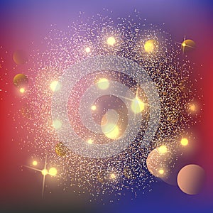 Sparkling background luminous gold Stars Star dust sparks in explosion on black background. Glitter particles effect. Vector Illus