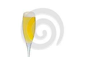 Sparkling Beer Drink or Apple Cider in an elegant glass isolated on a white background with copy space.