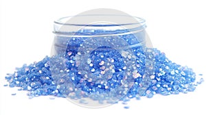 Sparkling Blue Glitter Spilled From A Glass Jar