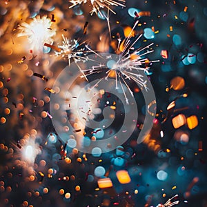 Sparkling Celebration with Confetti and Bokeh Lights