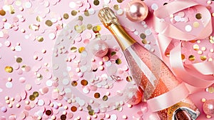 Sparkling Celebration: Pink Champagne and Confetti