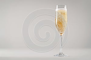 Sparkling Champagne in Flute Glass on Neutral Background