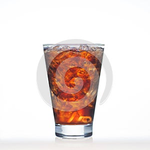 Sparkling cola drinks with soda and ice in glass