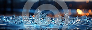 Sparkling crystal winter background. Detailed ice crystals, snowflakes and water drops for Christmas in bright pastel colors