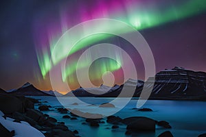 The Sparkling Dance of Aurora Borealis and Nature\'s Magnificent Work of Art .