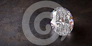 Sparkling diamond gemstone on dark stone surface reflecting light and clarity