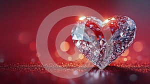 Sparkling Diamond Heart On Red Glitter Background