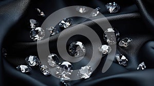 Sparkling diamonds scatter luxuriously across a dark surface, radiating opulence and brilliance. Ai Generated