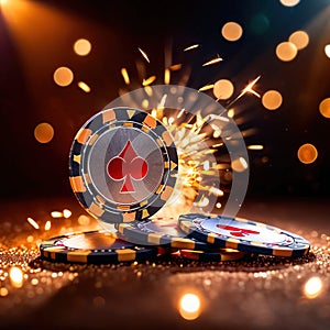 Sparkling dynamic flying poker casino chips, showing the excitement and thrill of gambling