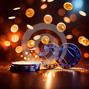 Sparkling dynamic flying poker casino chips, showing the excitement and thrill of gambling